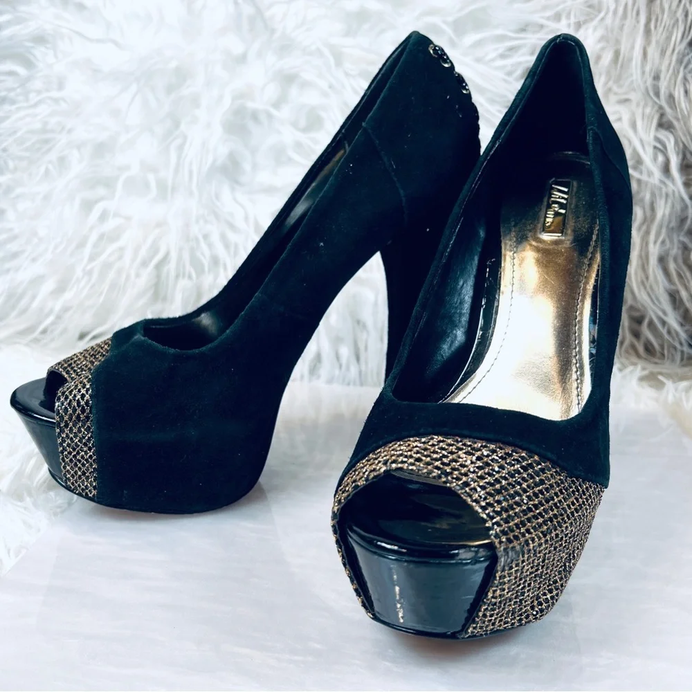 Black Platform Peep Toe Lace Corset Heel P…